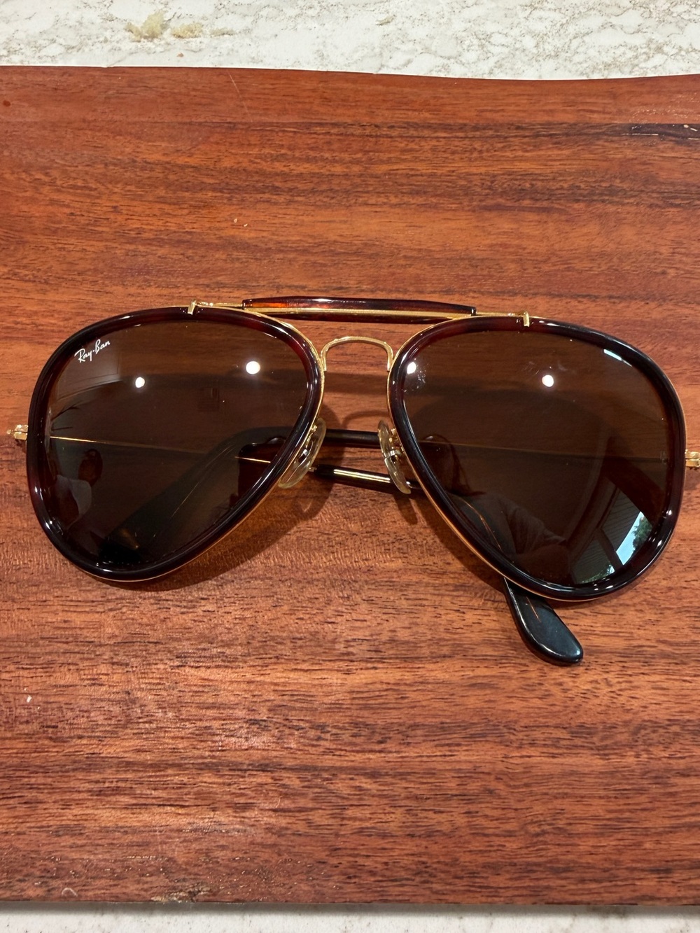 Men's Vintage Ray-Ban Gold and Brown Aviator Sunglasses